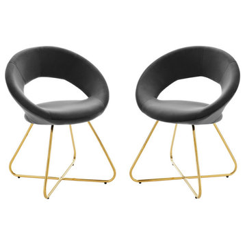 Nouvelle Performance Velvet Dining Chair Set of 2, Gold Charcoal