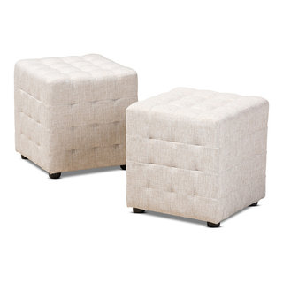 Jodene Beige Fabric Upholstered Tufted Cube Ottoman Set of 2