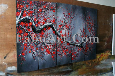 Modern Black Floral Oil Painting - 60 x 32in
