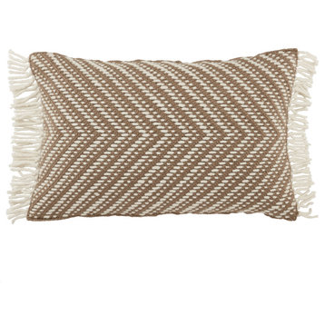 Jaipur Living Odessa Chevron Taupe/Ivory Indoor/Outdoor Pillow, 16"x24"