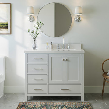 ARIEL Cambridge 43" Right Offset Rectangle Sink White Bathroom Vanity Quartz Top