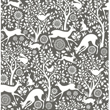 Mirabelle Meadow Charcoal Animals Wallpaper 2702-22729