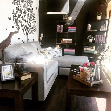 A Simple and Contemporary Living Space in Grey and Wood Textured Pieces