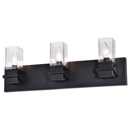 DAINOLITE VER-243W-MB 3 Light Incandescent Vanity, Matte Black w/ Clear Glass