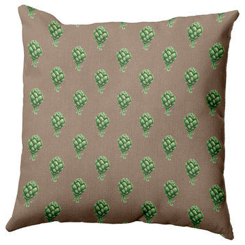 Artichokes Pattern Decorative Throw Pillow, Doe, 16"x16"