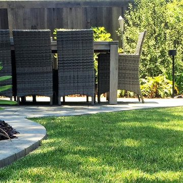 Lawn reduction with entertaining areas