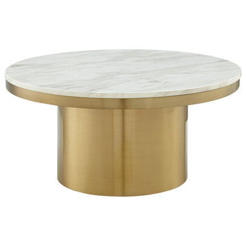Inspired Home Sinai Coffee Table - White/Gold, 35.4Lx35.4Wx17H