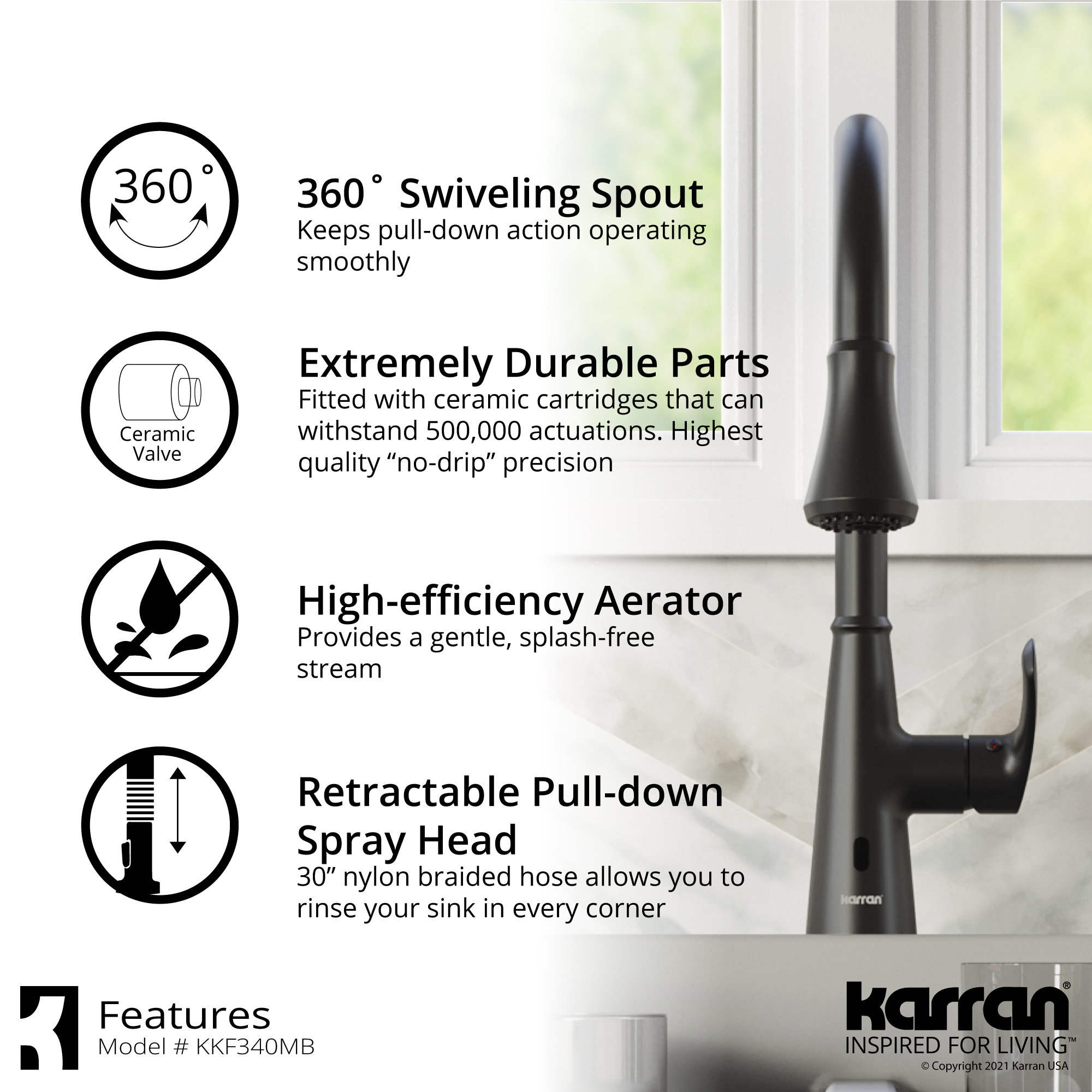 Karran Touchless One-Handle Triple Function Sprayer Faucet, Matte Black