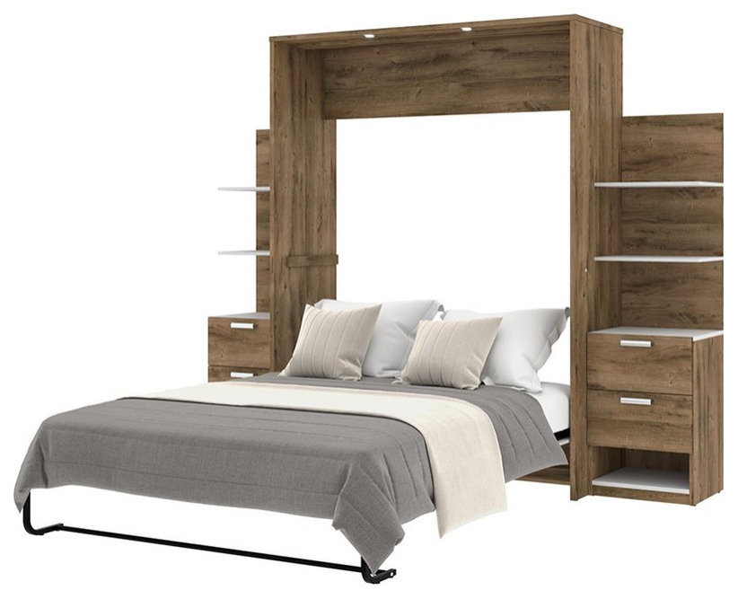 Cielo Queen Murphy Bed with Nightstands in Rustic Brown/White ...