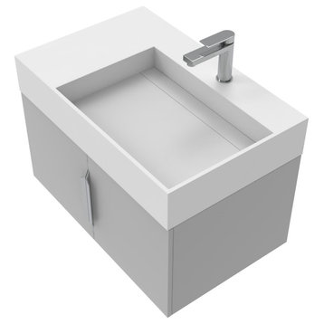 Amazon 30" Right Wall Mounted Bathroom Vanity, Gray, White Top, Chrome Handles