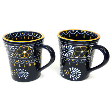 Set of Two Handcrafted Blue Ceramic Flared Cups