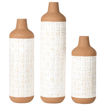 Boho / Farmhouse Decorative Table / Floor Metal Vases, Set of 3