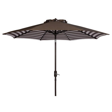 Safavieh Athens Inside Out Striped 9' Crank Umbrella, Brown/White
