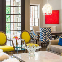 Red Drapes-Yellow Chairs-Blue Couch