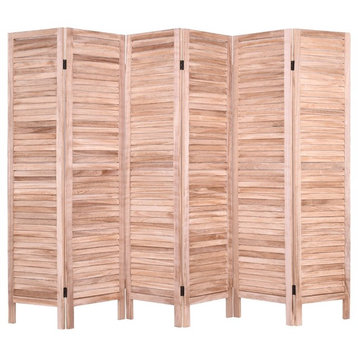 Modern Style 6 Panels Classic Venetian Wooden Slat Room Screen, Brown