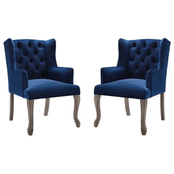 Modway Realm Performance Velvet Tufted Arm Chair in Navy (Set of 2)