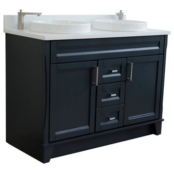 48" Double Sink Vanity, Dark Gray Finish With White Quartz And Round Sink