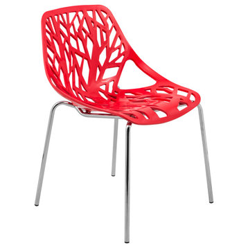 LeisureMod Modern Asbury Dining Chair With Chromed Legs Red
