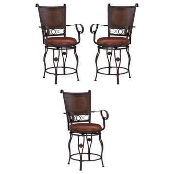 Home Square 24" Tall Metal Stamped Back Counter Stool in Bronze - Set of 3