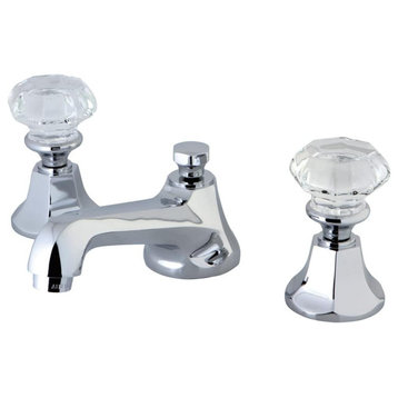 Elegant Lavatory Faucet, Widespread Design & Crystal Handles, Polished Chrome