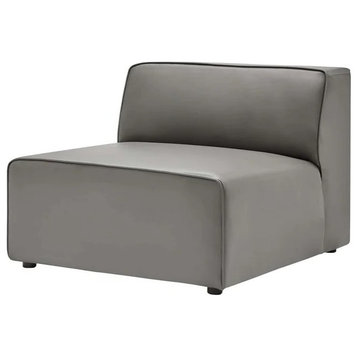 Armless Accent Chair, Vegan Leather Upholstery With Piping Trim Details, Gray