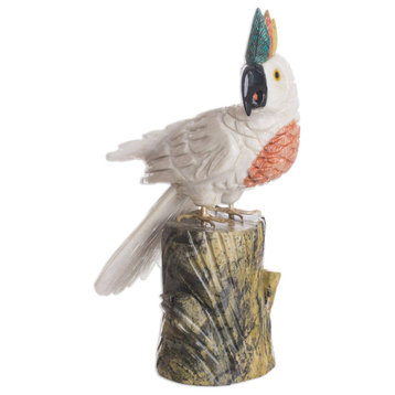 NOVICA White Cockatoo And Onyx Sculpture