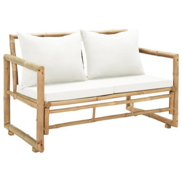 vidaXL Patio Loveseat 2 Seater Sofa for Balcony Backyard with Cushions Bamboo