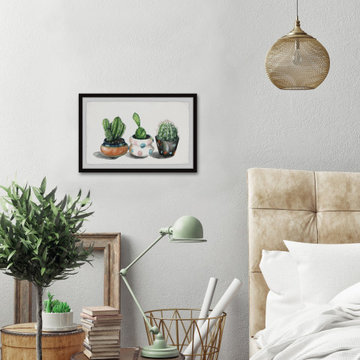 "Party Pots Cactus" Framed Painting Print