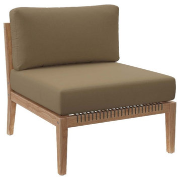 Modway Clearwater Teak Wood and Fabric Outdoor Armless Chair in Gray/Light Brown