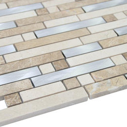 Matte Beige Marble & Silver Aliminum Authentic Glass Mosaic Tiles Collection - Home Accessories & Decor
