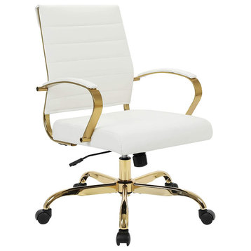 LeisureMod Benmar Home Leather Office Chair With Gold Frame Tan