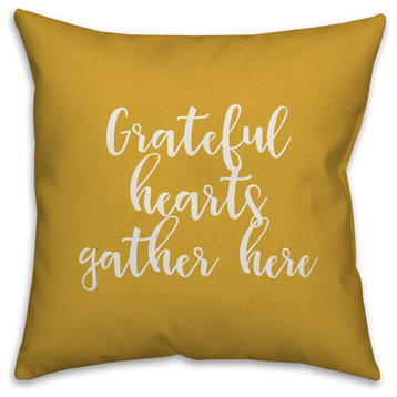 Grateful Hearts Gather Here in Mustard 18x18 Throw Pillow