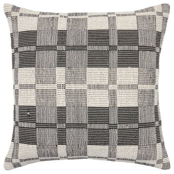 Wren Striped Black/ Cream Pillow 24" Square, Polyester Fill
