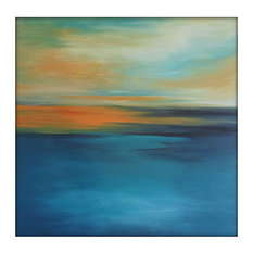 Large Abstract Painting on Canvas Modern Acrylic Skyline,  40"x40", Blue/Greens