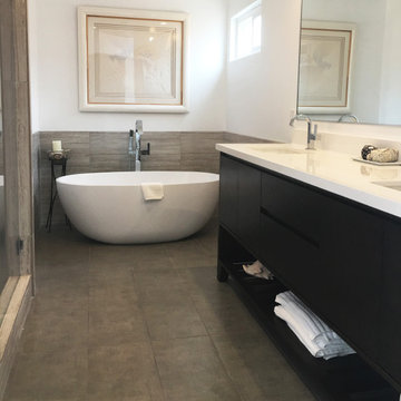 Custom Contemporary Bathroom Vanity Walnut Wood, Dark Stain