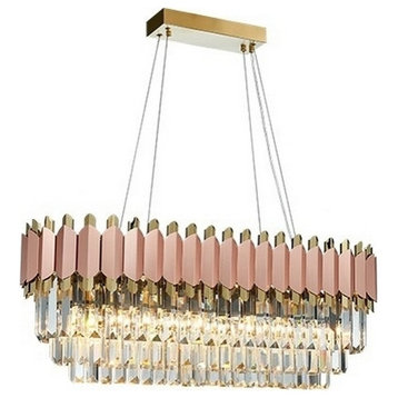Luxury Gold/Pink Round/Rectangle Crystal LED Chandelier For Dining Room, L39.4"