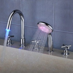 Contemporary Color Changing LED Waterfall Widespread Tub Faucet with Hand Shower - Bathtub Faucets