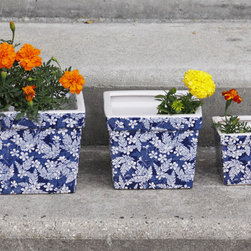 Blue Blossom Ceramic Planter Set - Outdoor Pots And Planters