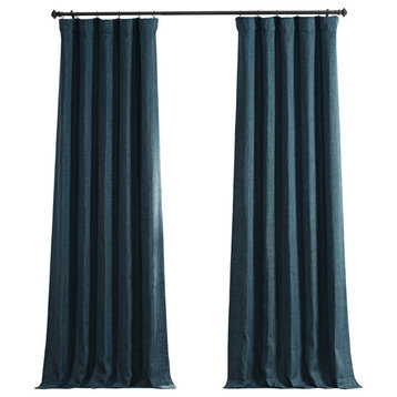 Faux Linen Darkening Curtain Single Panel, Story Blue, 50"x96"