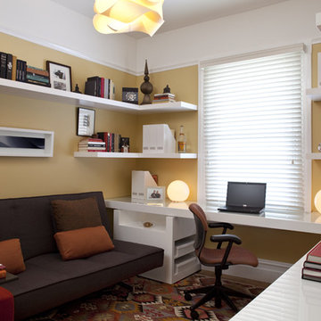 Transitional Home Office with Yellow Walls