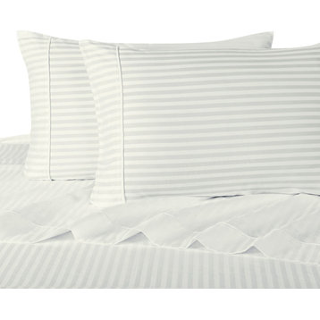 1200 Thread Count Egyptian Cotton Stripe Bed Sheet Set, Queen, Ivory