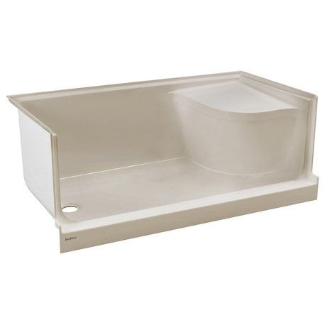 Aquatique 60"x32" Shower Base With Left Hand Drain, Biscuit