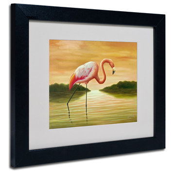 'Pink Flamingo' Matted Framed Canvas Art by Victor Giton
