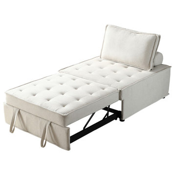 Gewnee Linen Fabric Pull-Out Sofa Bed,Soft Ottoman Sleeper Sofas, Beige
