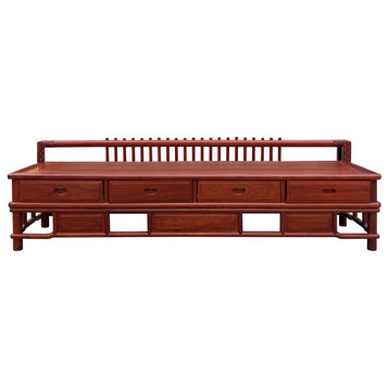 Zen Chinese Brown Wood Bar Panel Bench Low Cabinet Hcs7543