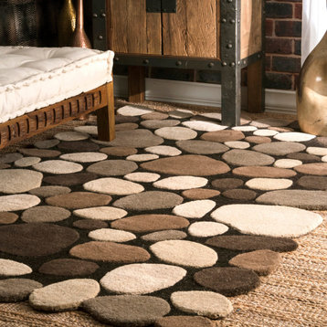 Hand-Carved Stones and Pebbles Wool Rug, Natural, 3'6"x5'6'