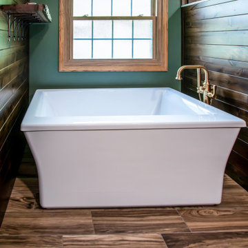 Custom Rustic Bathroom with Knotty Alder Vanity and Cambria Quartz