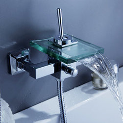 Contemporary Single Handle Wall-mount Waterfall Glass Bathtub Faucet - T0815-1W - Bathtub Faucets