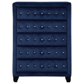 Sophia Crystal Tufted Chest finished with Wood in Blue