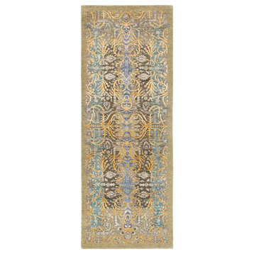 Silk With Textured Wool Transitional Sarouk Hand Knotted Runner Rug, 2'9" x 8'0"